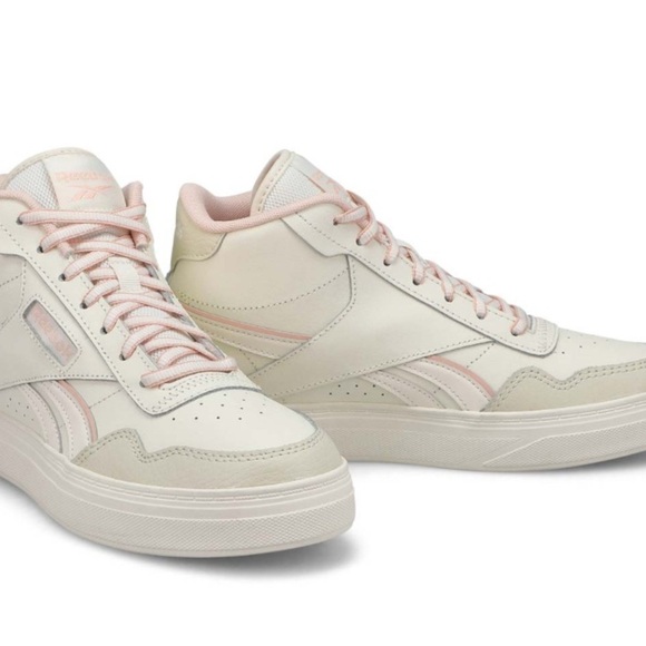 Reebok Shoes - Reebok Cream and Pink High-Top Sneakers Minimalist Design